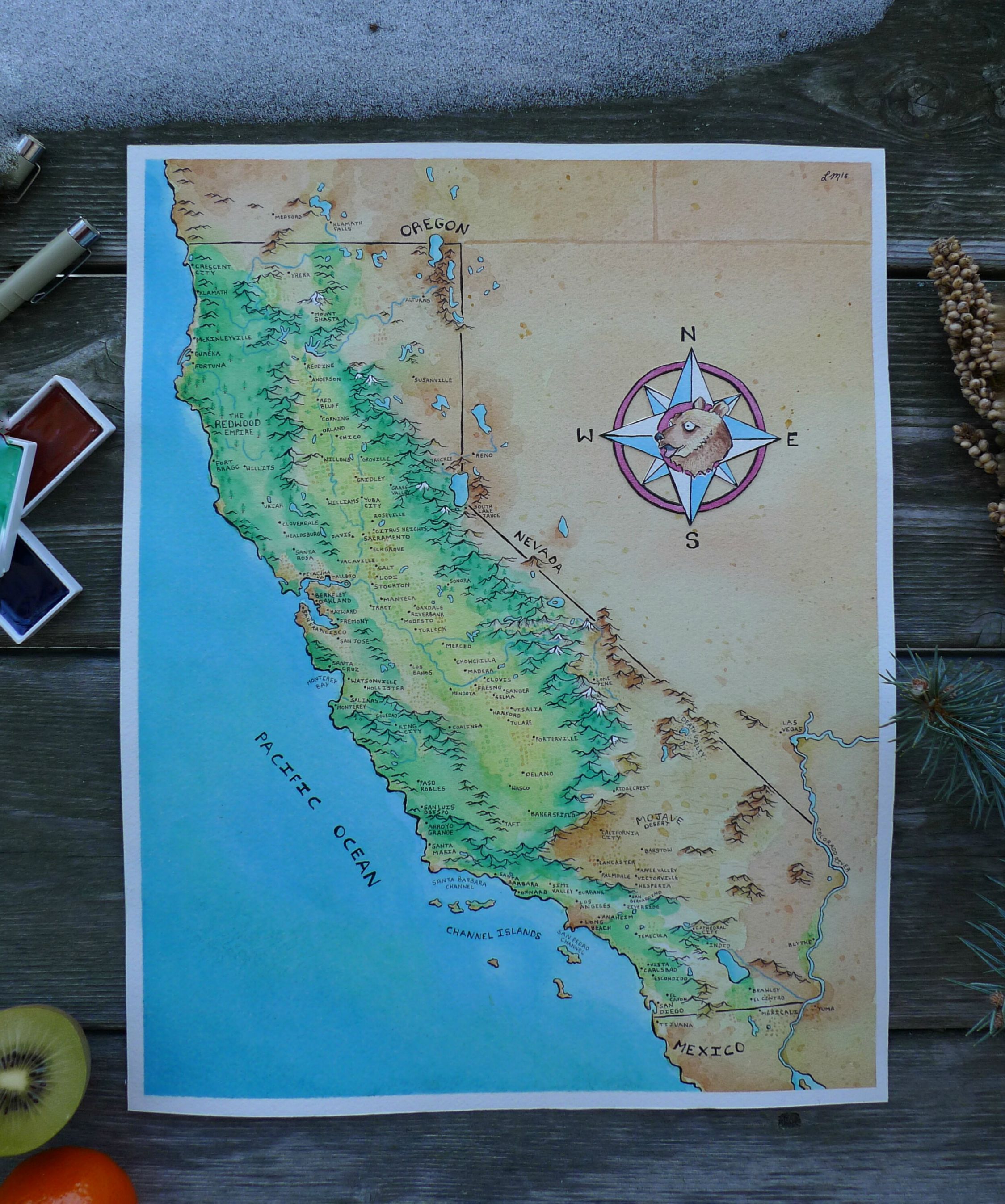 2249x2694 I Painted A Fantasy Watercolor Map Of California - Watercolor Map Painting