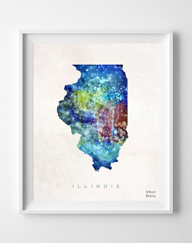 620x783 Illinois Watercolor, Poster, Map, Painting, Home Town, Art, Usa - Watercolor Map Painting