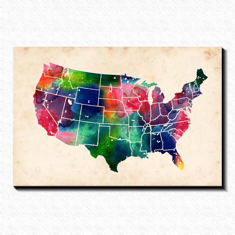 800x800 2018 Watercolor U.s. Map Painting Pictures Abstract Art Print - Watercolor Map Painting