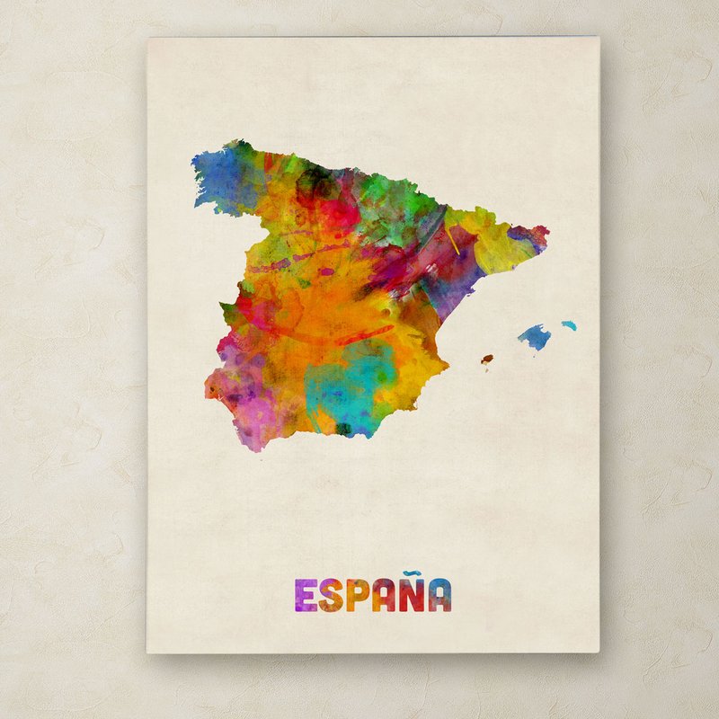 800x800 Trademark Art Spain Watercolor Map By Michael Tompsett Painting - Watercolor Map Painting