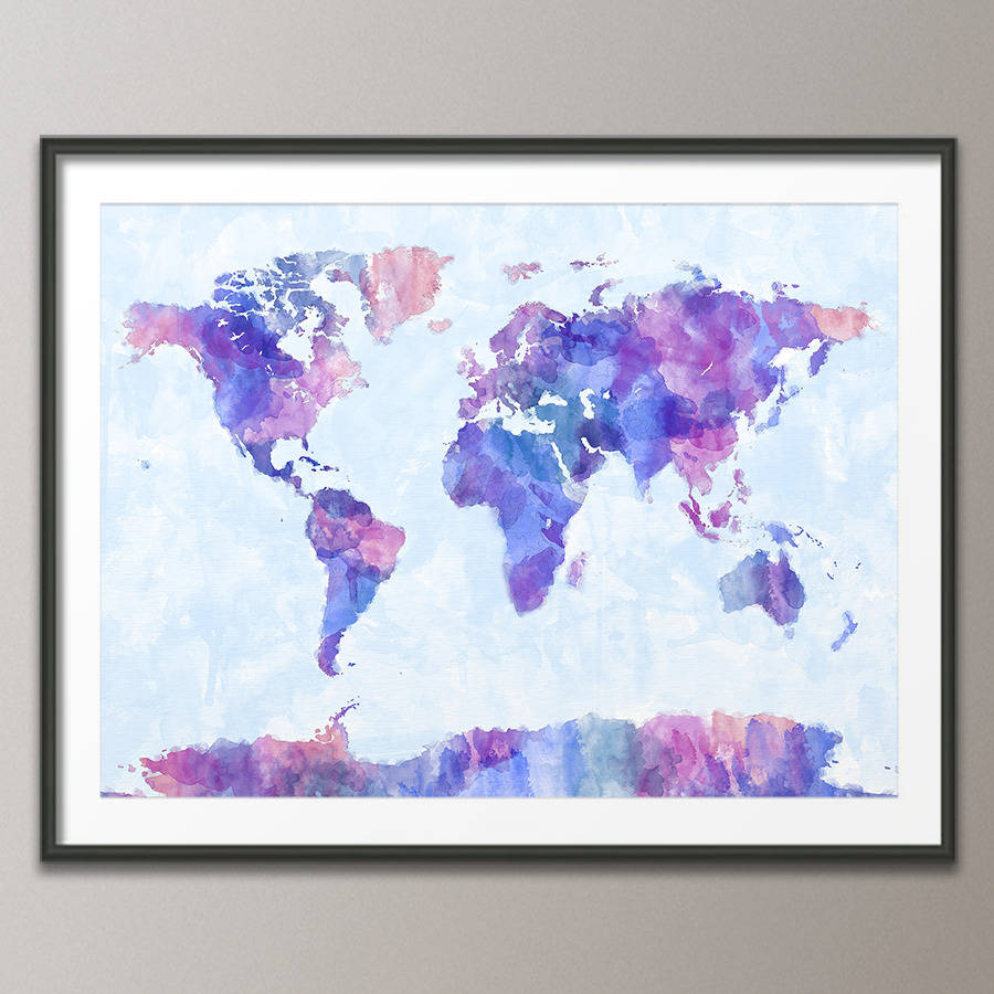 900x900 World Map Watercolour Print By Artpause - Watercolor Map Painting