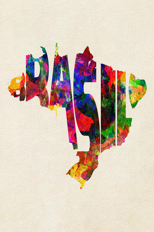600x900 Brazil Typographic Watercolor Map Painting By Inspirowl Design - Watercolor Map Painting