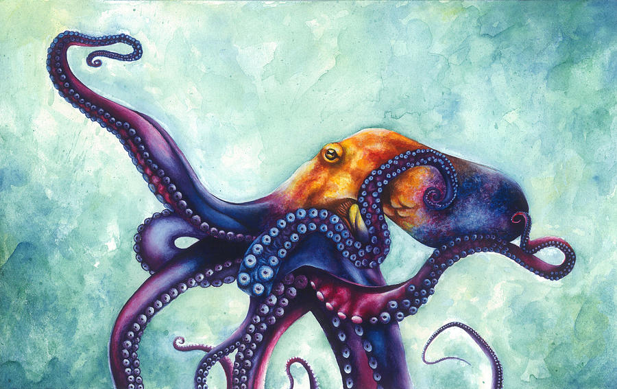 900x567 Rainbow Octopus Painting By Ashley Brown - Watercolor Octopus Painting