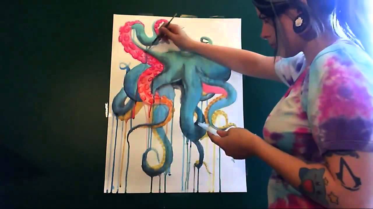 1280x720 Watercolor Octopus - Watercolor Octopus Painting