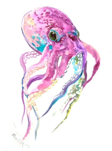 474x639 Watercolor Octopus Painting - Watercolor Octopus Painting
