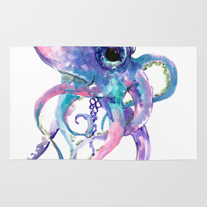 700x700 Octopus, Pink Purple Sea Animals Design Underwater Scene Painting - Watercolor Octopus Painting