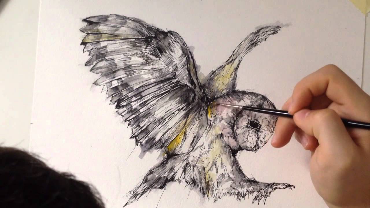 1280x720 Owl Watercolor - Watercolor Owl Painting