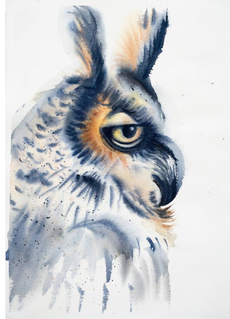 770x1068 Saatchi Art Watercolor Owl Painting By Olga Shefranov - Watercolor Owl Painting