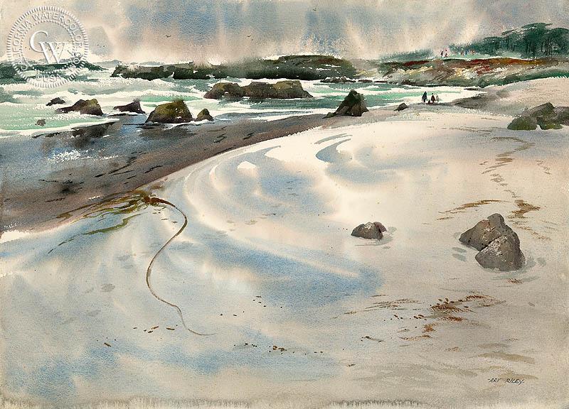 800x576 Sandy Stroll, Pebble Beach, A Watercolor Painting By Art Riley - Watercolor Painting
