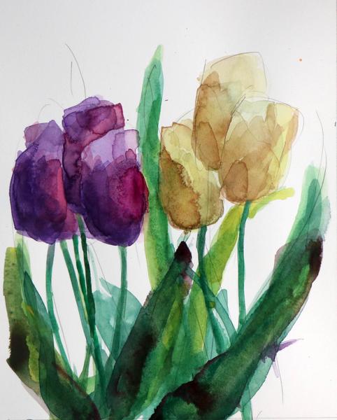 482x600 Tulip Garden Original Floral Watercolor Painting By Angela Moulton - Watercolor Painting