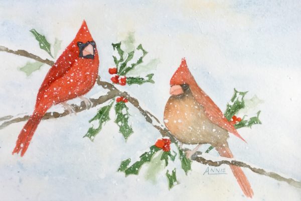 600x400 My Watercolor Christmas Card Of Cardinals Sketching And Painting - Watercolor Painting Christmas Cards