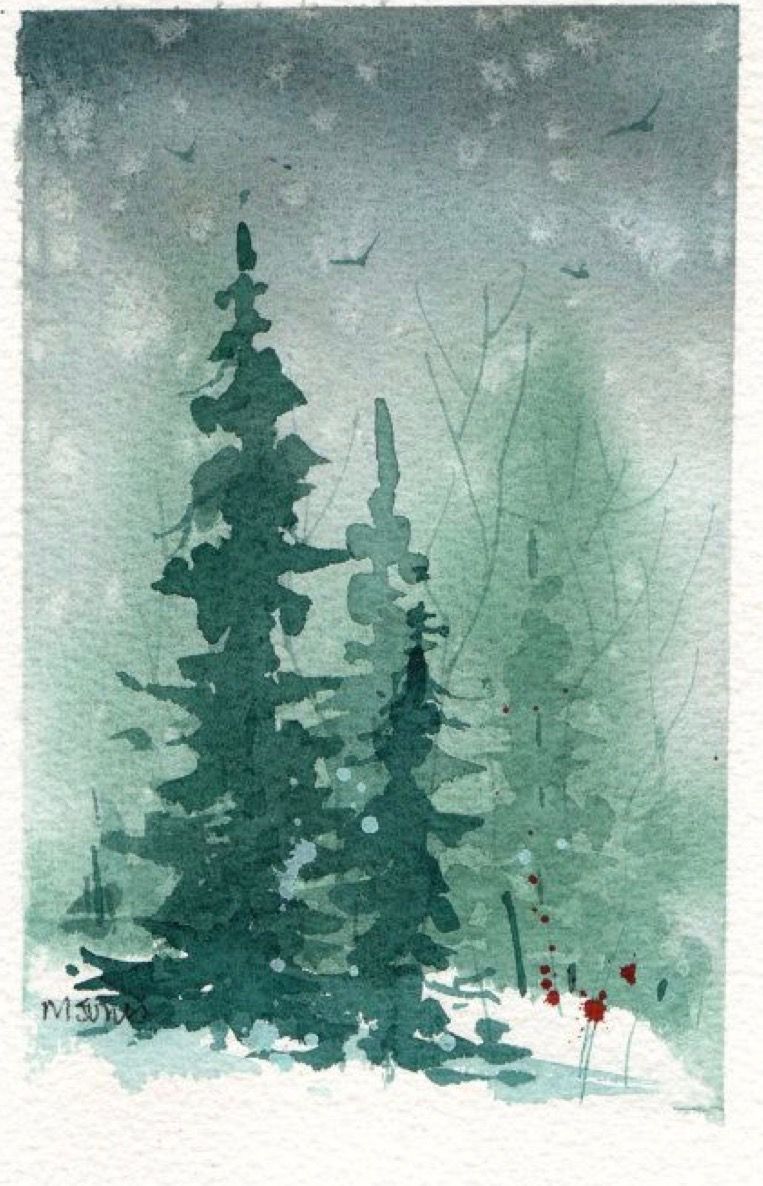 763x1186 Pin By Linda Madeksho On Themes Trees Watercolor - Watercolor Painting Christmas Cards