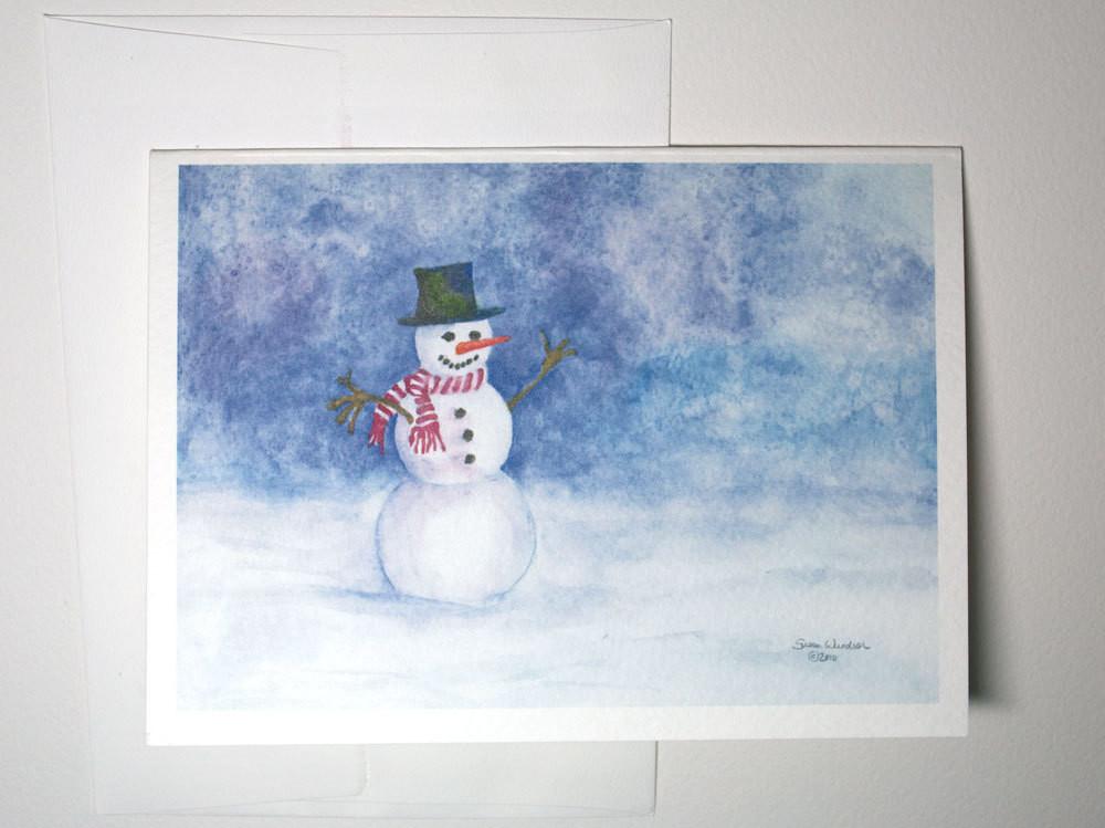 1000x749 Snowman Watercolor Christmas Cards Set Of 10 Susan Windsor - Watercolor Painting Christmas Cards