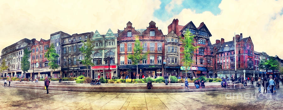 900x350 Nottingham Panorama City Watercolor Painting By Justyna Jbjart - Watercolor Painting City