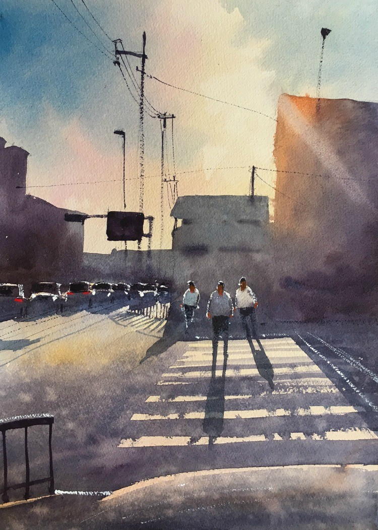750x1052 City Light - Watercolor Painting City