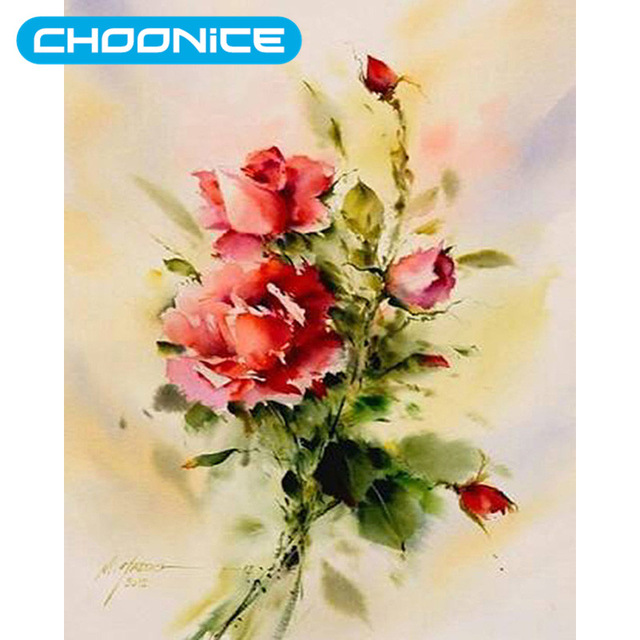 640x640 Chinese Cross Stitch Oil Painting Rose Diy 3d Diamond Embroidery - Watercolor Painting Flowers Images