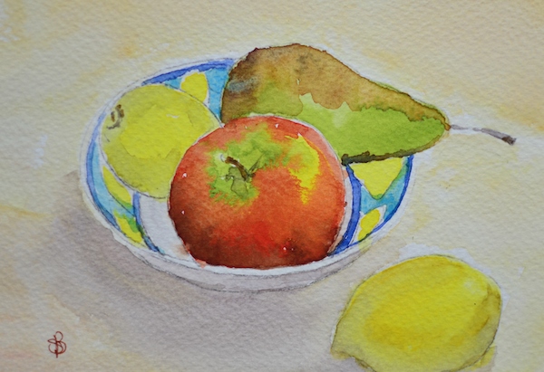 600x411 Still Life Fruit Bowl - Watercolor Painting Fruit Still Life