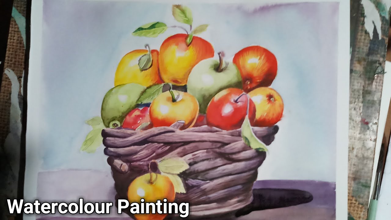 1280x720 Still Life Drawing Fruit Basket With Watercolor - Watercolor Painting Fruit Still Life