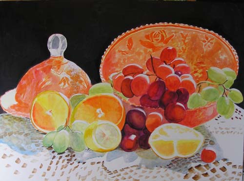 500x371 Bunny's Artwork Still Life With Fruit And Glass Watercolor Painting - Watercolor Painting Fruit Still Life