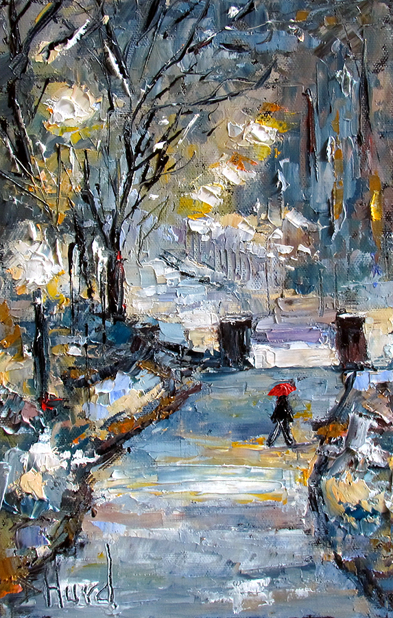573x900 Debra Hurd Original Paintings And Jazz Art Winter Art Snow - Watercolor Painting Landscape City
