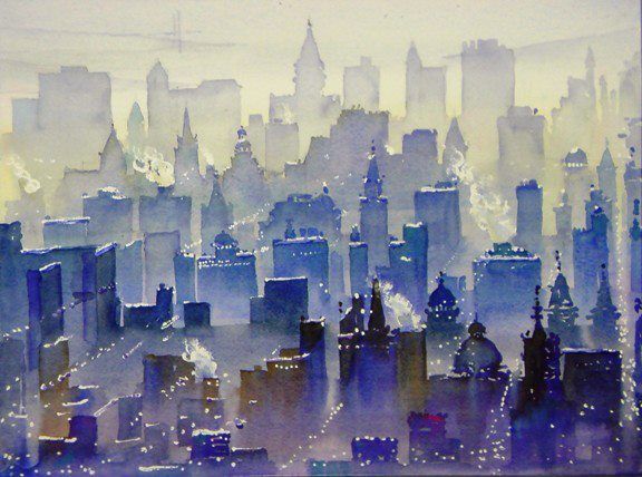 Watercolor Painting Landscape City at PaintingValley.com | Explore ...