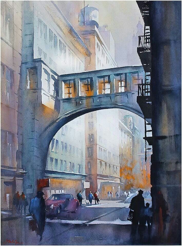 709x960 Watercolor Landscape City Love Watercolors - Watercolor Painting Landscape City