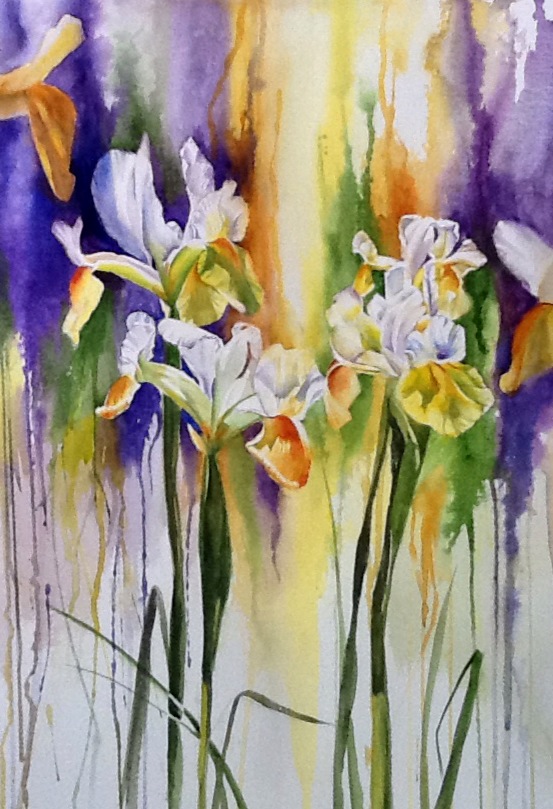 553x809 Watercolor Flower Paintings Wet And Wild Irises - Watercolor Painting Of Irises