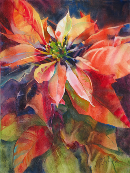 450x600 Watercolor Workshops, Classes, Demonstrations And Instruction - Watercolor Painting Of Poinsettias