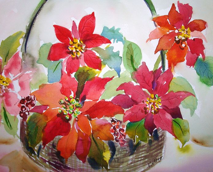 694x560 How To Paint Red Poinsettias In Watercolor (With Pictures) - Watercolor Painting Of Poinsettias