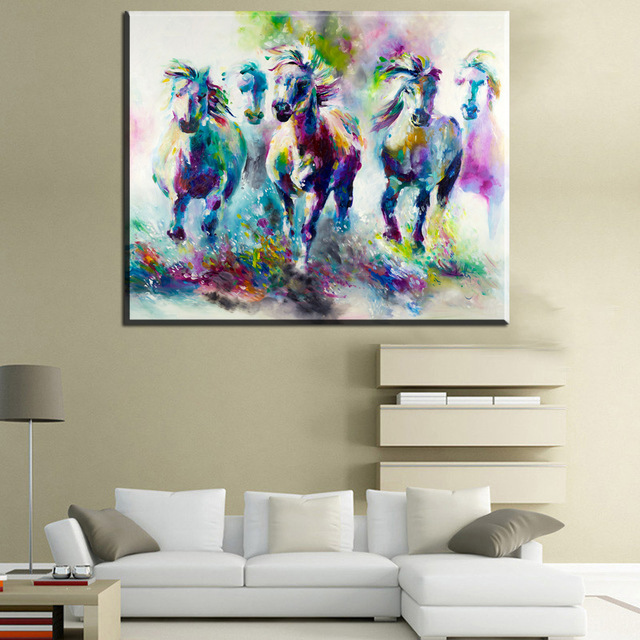 640x640 Zz563 Watercolor Canvas Prints Art 8 Running Horses Canvas - Watercolor Painting On Canvas
