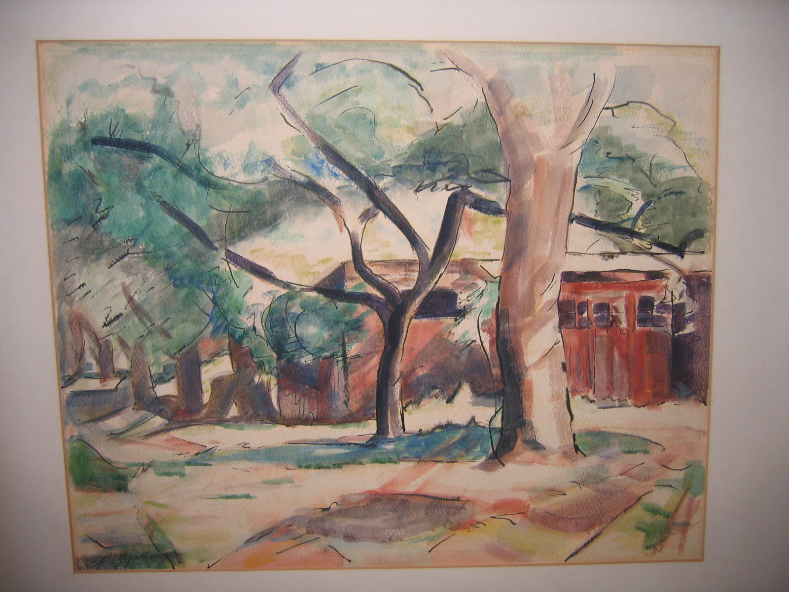 1600x1200 Vintage 1940's Watercolor Landscape Barn Painting Titled - Watercolor Painting Price