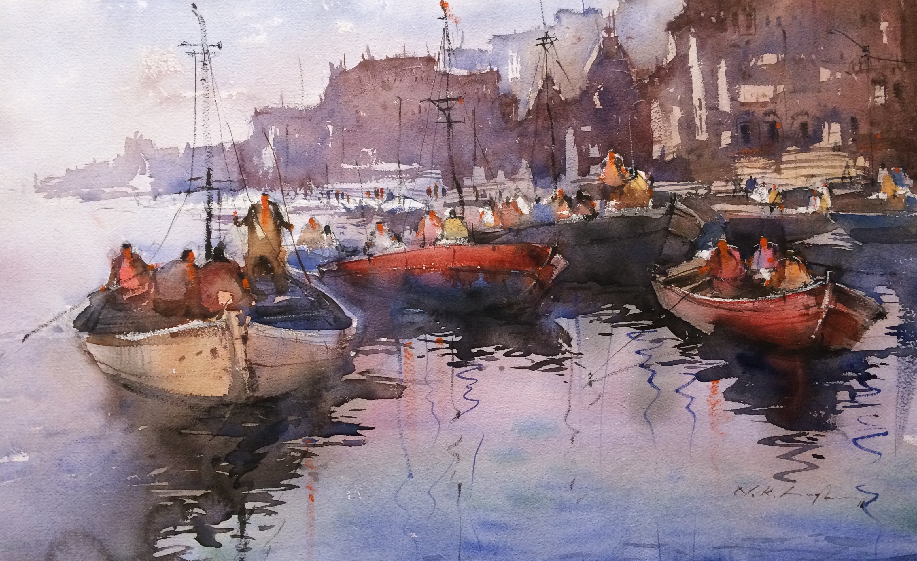3183x1949 Watercolor Art Online Varanasi Ghats Painting - Watercolor Painting Price