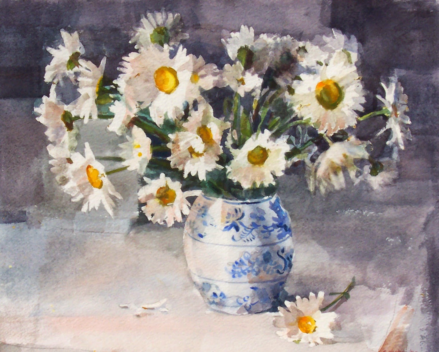 1532x1230 Art Every Day Daisies In Dutch Vase,still Life, Watercolor,10x12 - Watercolor Painting Price