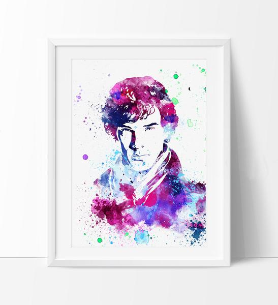 547x600 Sherlock Holmes Poster Watercolor Art, Celebrity Portraits - Watercolor Painting Prints