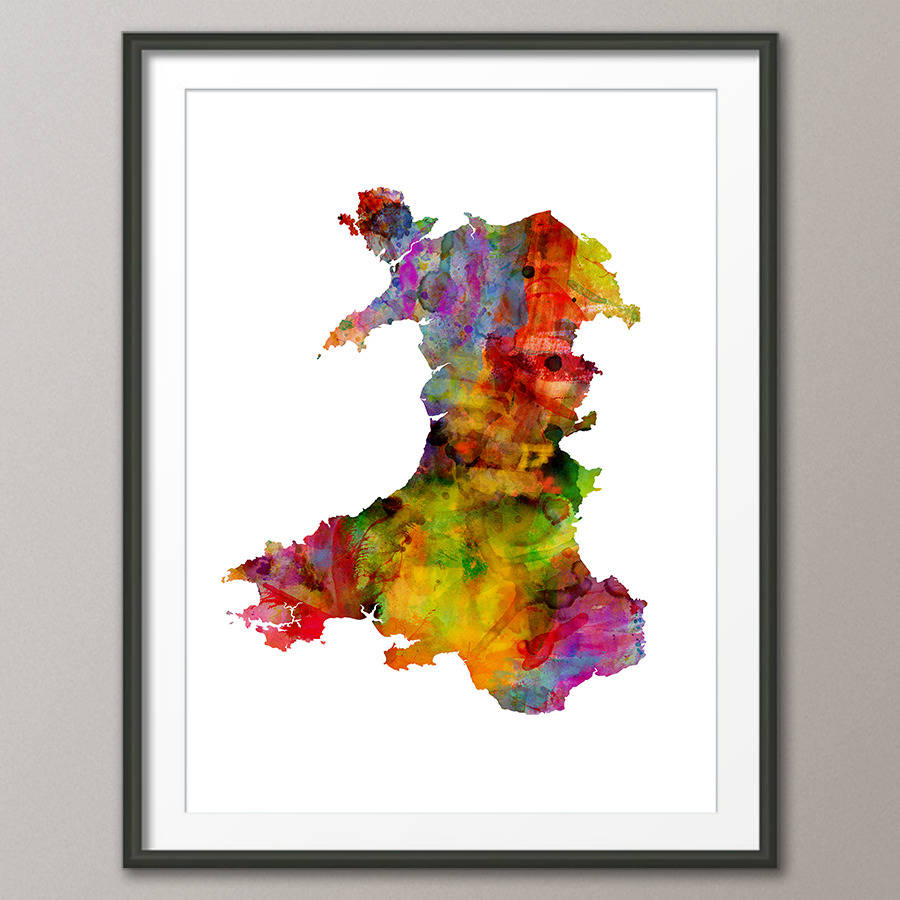 900x900 Wales Map Watercolour Print By Artpause - Watercolor Painting Prints