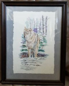 241x300 Signed Peter Wong Wolf Framed Watercolor Painting On Arches - Watercolor Painting Wolf