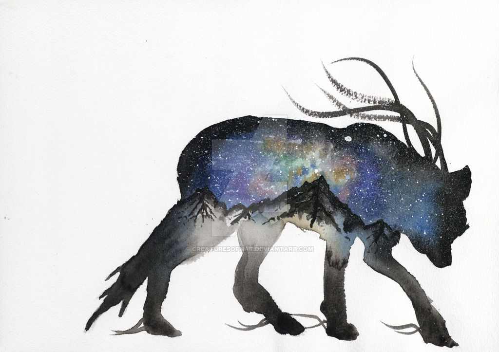 1024x723 Alaskan Galaxy Wolf Watercolour Painting. By Creaturesofnat - Watercolor Painting Wolf