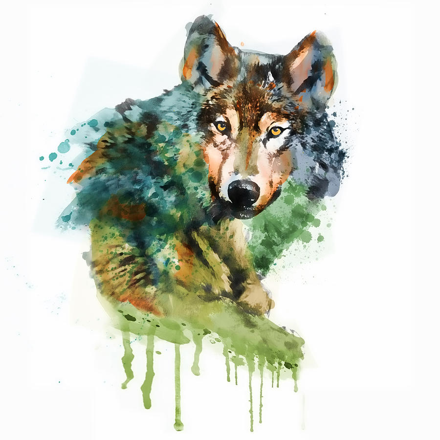 900x900 Wolf Face Watercolor Painting By Marian Voicu - Watercolor Painting Wolf