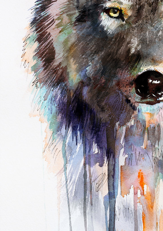 570x806 Charcoal Wolf Watercolor Painting Print - Watercolor Painting Wolf