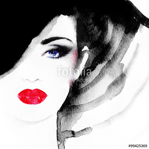 500x500 Beautiful Face. Woman Portrait With Hat. Watercolor Painting - Watercolor Painting Woman