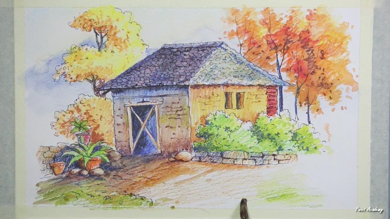 1280x720 Ink Amp Watercolor Pencil Painting Epi 2 Painting Autumn Trees - Watercolor Pencil Painting