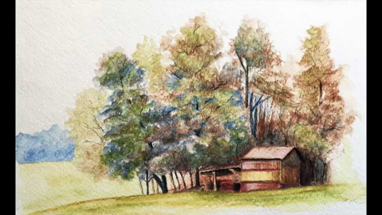 1280x720 Landscape With Watercolor Pencils - Watercolor Pencil Painting