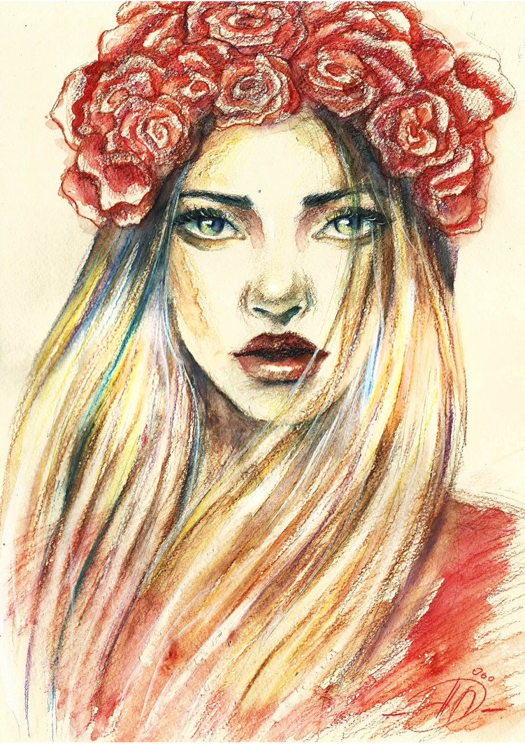 751x1065 Rose Watercolor Pencils By Poplavskaya - Watercolor Pencil Painting