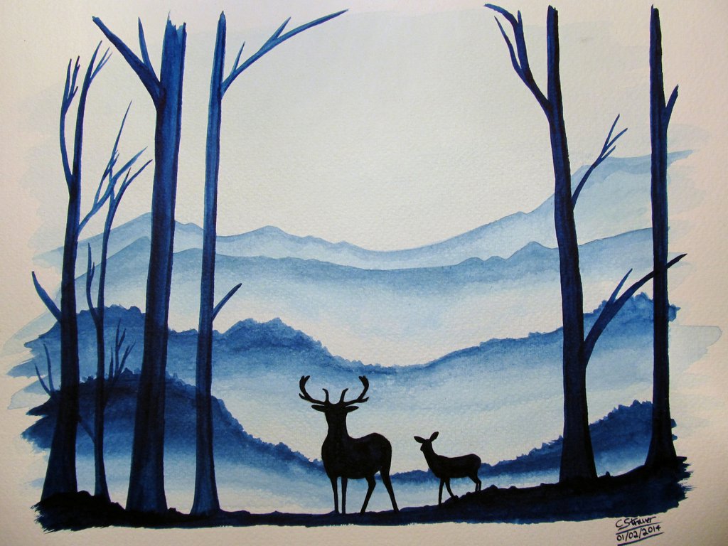 1024x768 Landscape Watercolour Painting By Lethalchris - Watercolor Scenery Painting