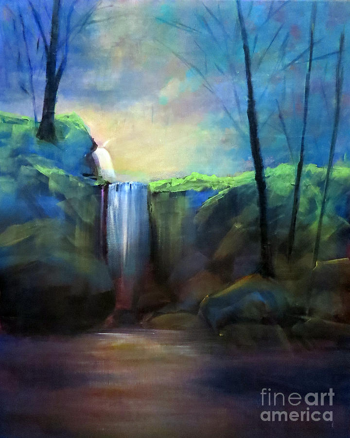 720x900 Misty Waterfall Painting By Patricia Januszkiewicz - Waterfall Acrylic Painting