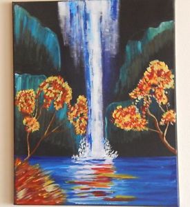 275x300 Canvas Acrylic Painting Autumn Aloha Tropical Waterfall Ebay - Waterfall Acrylic Painting
