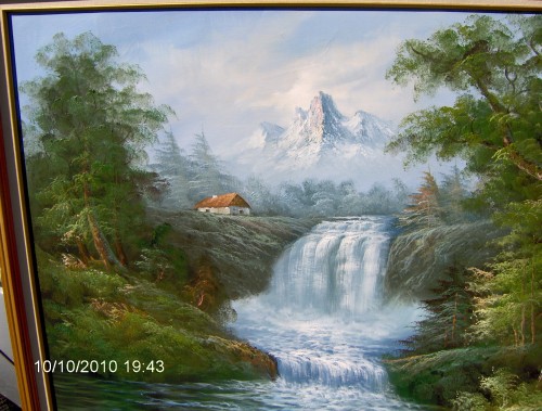 500x379 Oil Painting By R. Danford Waterfall Landscape. - Waterfall Landscape Painting