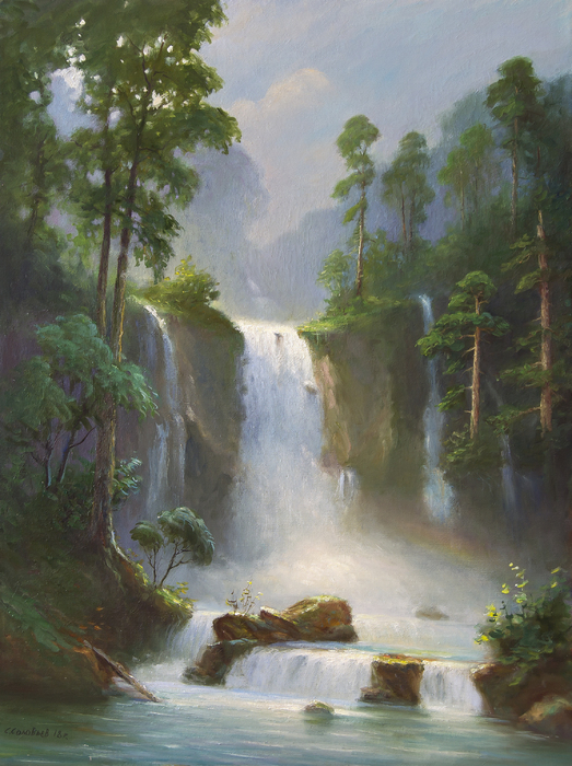 Waterfall Landscape Painting at PaintingValley.com | Explore collection ...