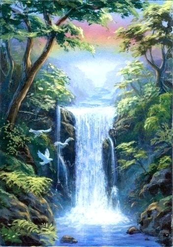 352x500 Waterfall Landscapes Paintings Fine Painting Painting Landscape - Waterfall Landscape Painting