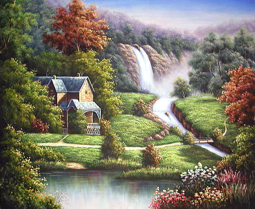 521x427 Yessy Gt A Art Gt Original Oil Paintings Gt Landscape Waterfall - Waterfall Landscape Painting